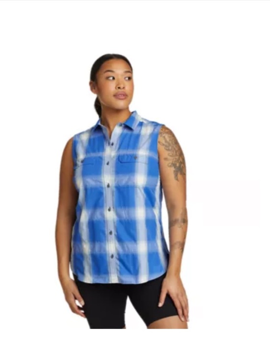 Eddie Bauer Tops - Eddie Bauer Women's Mountain Sleeveless Shirt Ocean Plaid Size XL Tall